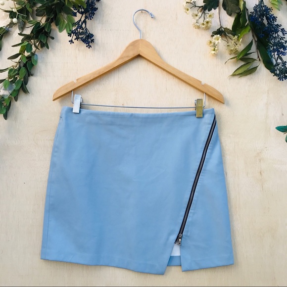 Zara Baby Blue Zipper Pleather Mini Skirt - Picture 4 of 8